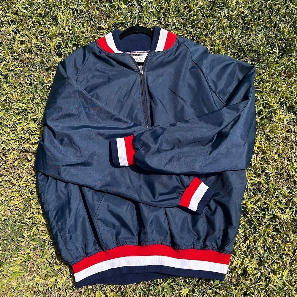Vintage Stripes Plus Men's XL Blue 1/4 Zip Pullover Jacket Red & White Stripes